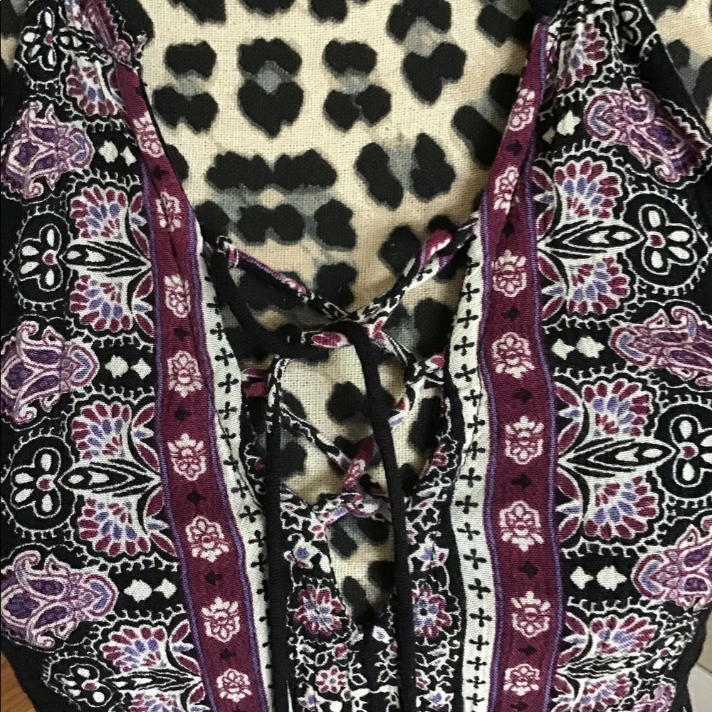 Braeve Cannon Lace up Dress. Purple, black, and white halter style dress. - Picture 3 of 4